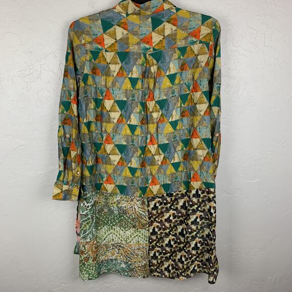 John Mark Shirt Womens Medium Multi Geometric Floral Patchwork Button Up Boho - Picture 2 of 8
